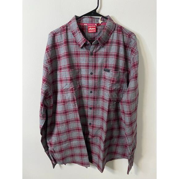 New Indian Motorcycle Men's Phoenix Plaid Flannel Shirt, Gray, Red Size 2XL - Picture 1 of 4